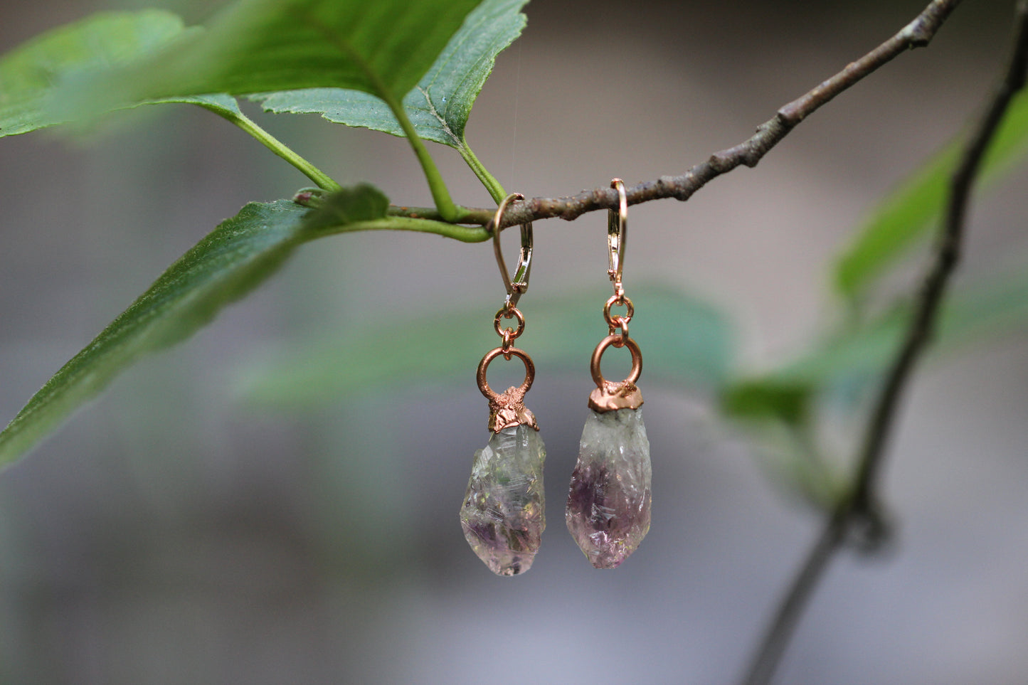 Copper electroplated Amethyst earrings