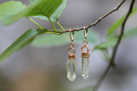 Copper electroplated Quartz earrings